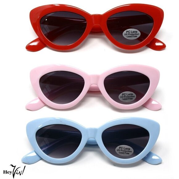 Kids Girls Size Retro 50s Style Cat Eye Sunglasses Shades -UV PC Lens - 5 Colors - Picture 1 of 8